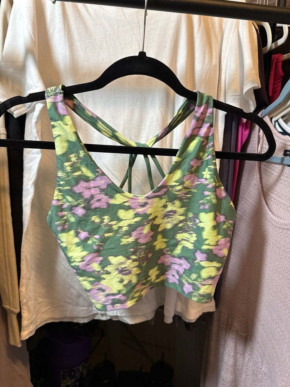 OFFLINE by Aerie Real Me Recharge Strappy Back Sports Bra Green Purple Floral